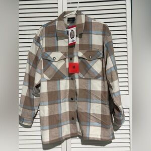 HFX Womens Shirt Jacket Blue Tan Shacket 
Size Medium